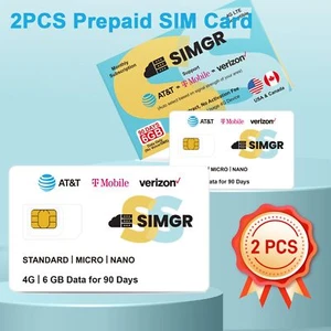 2 PCS SIMGR 4G LTE Prepaid Data SIM Card for AT&T T-Mobile Verizon 6GB/90Days US - Picture 1 of 7