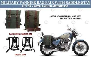 Royal Enfield Fit For "Meteor 350 Dark Green Pannier Bag With Saddle Stay" - Foto 1 di 18