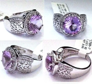 925 Sterling Silver 3.47 CT Round Amethyst Solitaire Filigree Ladies Ring Size 7 - Picture 1 of 8