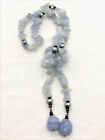 Vintage   Sterling Silver Blue Lace Agate and Pearl Acccent 26" Lariat  Necklace