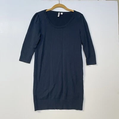 Frenchi Sheath 连衣裙毛衣女式 M 码海军蓝针织圆领 3/4 袖棉质 — 第 1/4 张图片