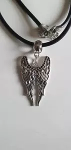  BLACK LEATHER CHOKER   NECKLACE WING CHARM NECKLACE - Picture 1 of 1