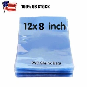 Clear Heat Shrink Film Wrap Bags PVC For Bottles Candles Jars 8x12 Inch USA  - Picture 1 of 10