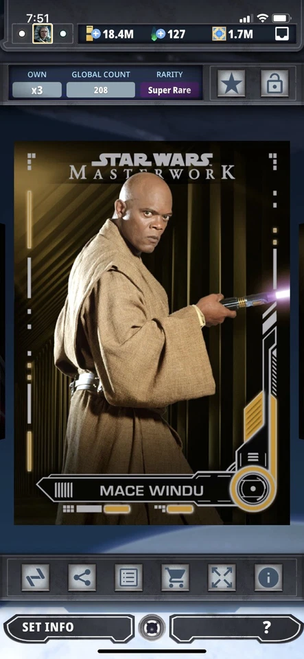 Topps Star Wars Digital Card Trader Gold Masterwork Mace Windu Insert - Image 1 of 1