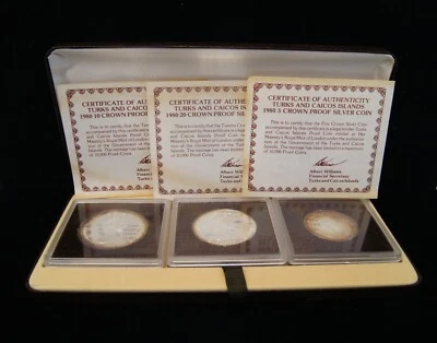 Royal Mint 1980 "Lord Mountbatten" Turks & Caicos Silver 3 Coin Proof Set W/ COA - Image 1 of 4