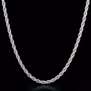 Italian Solid Sterling Silver Rope Link Chain Necklace 925 Silver Chain UNISEX - Picture 1 of 5