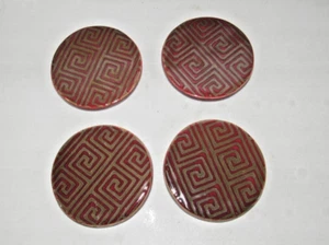 Pfaltzgraff Everyday Stoneware Deep Red Greek Key Pattern Round Coaster Set of 4 - Picture 1 of 3