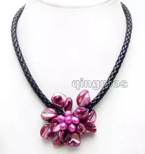 Big 70mm Baroque Rose Pink Shell Flower & Pearl pendant 18'' Necklacene-nec6360 - Picture 1 of 5