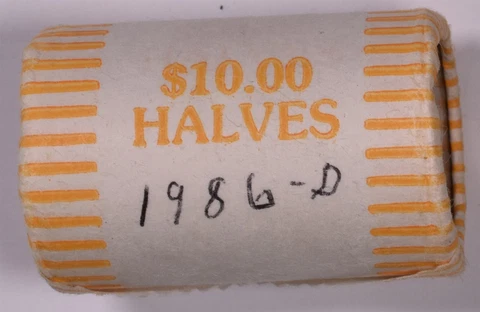 1986-D Kennedy Half Dollar $10 Roll - BU Cover