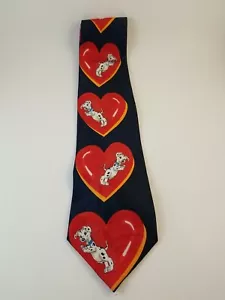 DISNEY'S 101 Dalmatians Novelty Neckte Heart Polyester Navy Blue Background - Picture 1 of 6