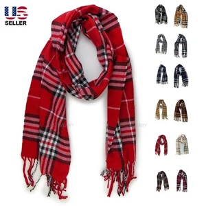 Men Women 100% Cashmere Scarf Check Tartan Plaid Wrap Scarves Winter Thermal - Picture 1 of 15