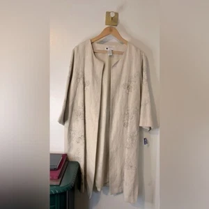 NWT Carole Little Floral Embroidered Linen Open Duster Jacket Coat Sz 22W 1X 2X - Picture 1 of 8