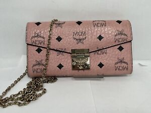 MCM Wallet Gold Chain Pink print Visetos  Patricia Leather Crossbody Bag