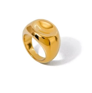 Luxury Women Round Stainless Steel Ring Gold Color Solid Metal Elegant Jewelry - Picture 1 of 2