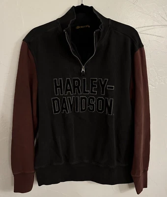 Harley Davidson Black Brown Burgundy Logo 1/4 Zip Men's Women's Medium - Image 1 of 4