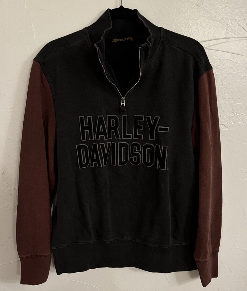 Harley Davidson Black Brown Burgundy Logo 1/4 Zip Men's Women's Medium - Image 1 of 4