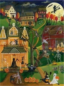 Original Todo FoFolk ART HallowWeen WiTcH MuMy CaT MoN SkElEtOnS Grim PuMpKiN PrinT - Imagen 1 de 3