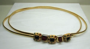 Judith Leiber Gold Tone Stretch Belt w/ Multicolor Cabochons Signed 1980's 90's - Picture 1 of 5