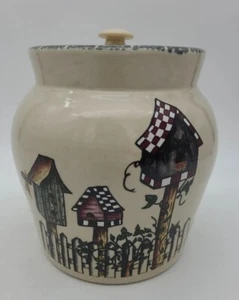 Birdhouse Canister Cookie Jar Lid Stoneware Home Garden Party 2001 Farmhouse 7” - Picture 1 of 10