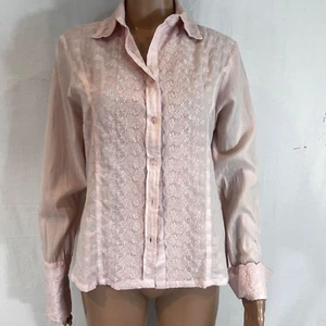 April Cornell womens S embroidered Blouse Floral Pink Long Sleeves Cuffs - Picture 1 of 12