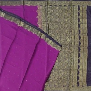 Sari púrpura vintage 100 % pura seda crepé Mysore Zari tejido sari 5YD tela suave - Imagen 1 de 6