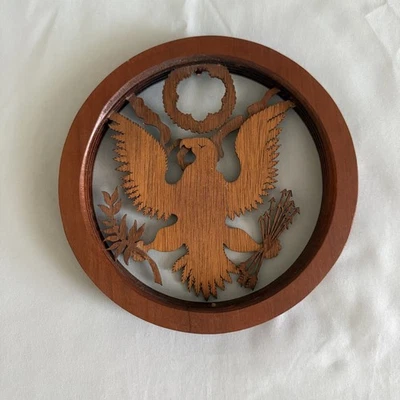 复古马洛木刻美国秃鹰手工雕刻墙壁装饰核桃铆钉 — 第 1/3 张图片