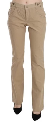 Just Cavalli Women Beige Pants Cotton Stretch Mid Waist Zip Straight Trousers - Image 1 of 4