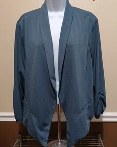 Torrid türkisblau Krepp drapiert vorne Blazer Business Jacke GRÖSSE 3 (22-24) neu mit Etikett - Bild 1 von 5