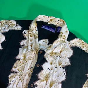 Island 2 Island Herren Blumen Hawaii Hemd Schwarz Beige Palmen Print L - Bild 1 von 6
