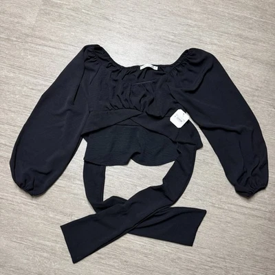 Top corto Altard State para mujer nuevo con etiquetas negro manga larga abullonada M $59.95 cuello barco Foto 1 de 4