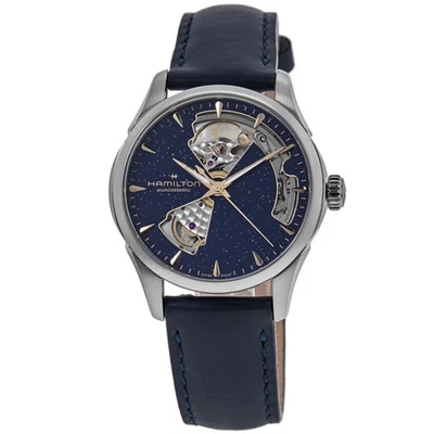 Nuevo reloj para mujer Hamilton Jazzmaster corazón abierto esfera azul cuero H32215642 Foto 1 de 4