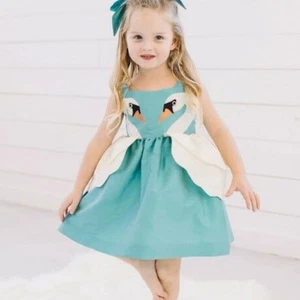 NWT Little Goodall Girl's Swan Dress in Blue & White - Picture 1 of 9