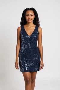 ROBERT RODRIGUEZ Size S Dark Blue Sequin Dress R $395 - Picture 1 of 10