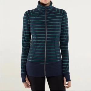 Lululemon Asana Jacke marineblau grün gestreift Größe 10 - Bild 1 von 8