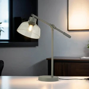 Lámpara De Escritorio Luz De Mesa E27 Ajustable 56 Cm Gris Claro Vidrio Metal - Imagen 1 de 2