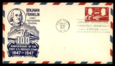 Mayfairstamps US FDC 1947 Air Mail Washington Franklin Stamp Centenary First Day - Image 1 of 2