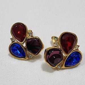 Monet Ohrringe Träne geometrische Form Glassteine Strass Vintage 80er Jahre - Bild 1 von 9