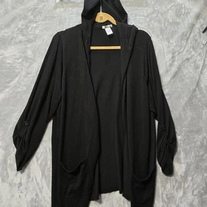Kela Damen-Cardigan mit Kapuze vorne offen schwarz 1X Taschen Rollriegelärmel klassisch - Bild 1 von 7