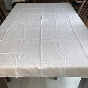 Leinen Tischdecke 69x60" Damast weiß kleine Blumen Quadrate - Bild 1 von 6