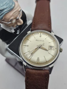 Vintage 1966 Bulova Date King Handaufzug Herrenuhr neues Band windet und tickt - Bild 1 von 9