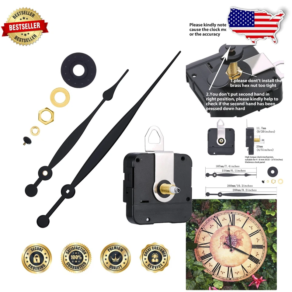 Replacement Parts for Torque Quartz Clock Movement 208mm 8.2" Spade Hands Hanger