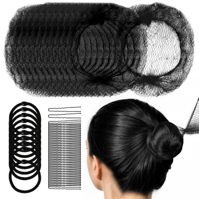 30cm Black Invisible Mesh Hair Nets, Bun, U-Shaped Pins, Elastic Bands, Ballet - Image 1 of 4