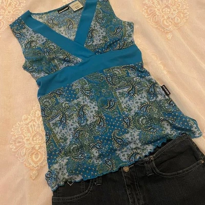 Vintage y2k Fairy Boho Paisley Corbata Trasera Top Talla Pequeña Foto 1 de 4