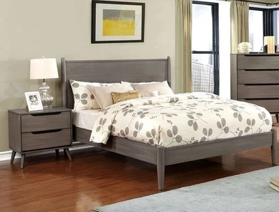 Juego de 2 mesitas de noche de 3 piezas con cama king oriental estilo mediados de siglo muebles de dormitorio Foto 1 de 4