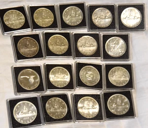 1949-1967 Canada Silver Dollar Partial Set 17 Different Coins HI GRADE AU-BU - Picture 1 of 12