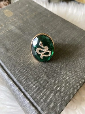Anel de coquetel Blingy Y2K pavê cobra tamanho 7 reputação oval esmeralda fantasia anel - Imagem 1 de 4