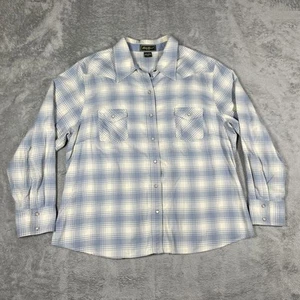 Eddie Bauer Shirt Womens XL Blue White Plaid Western Pearl Snap Flannel Cotton - Picture 1 of 9