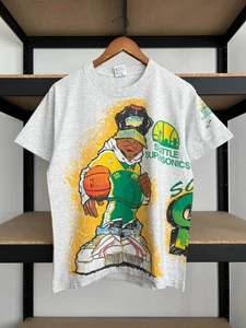 Vintage 90s Seattle Supersonics NBA Basketball USA Gray T-shirt Sz M - Picture 1 of 19