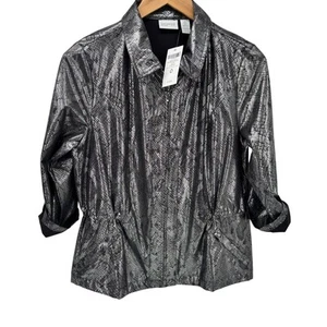Chico's Jacket Womens Small Black Gray Snake Zenergy Neema Full Zip NEW $109 - Picture 1 of 10