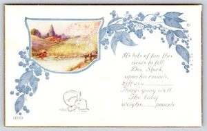 Baby Announcement  Gold Edge Trim Vintage Postcard 1278D - Picture 1 of 2